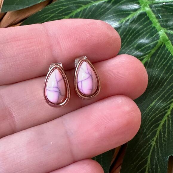 BOGO FREE PINK Howlite TEAR DROP STUD EARRINGS - Picture 3 of 4